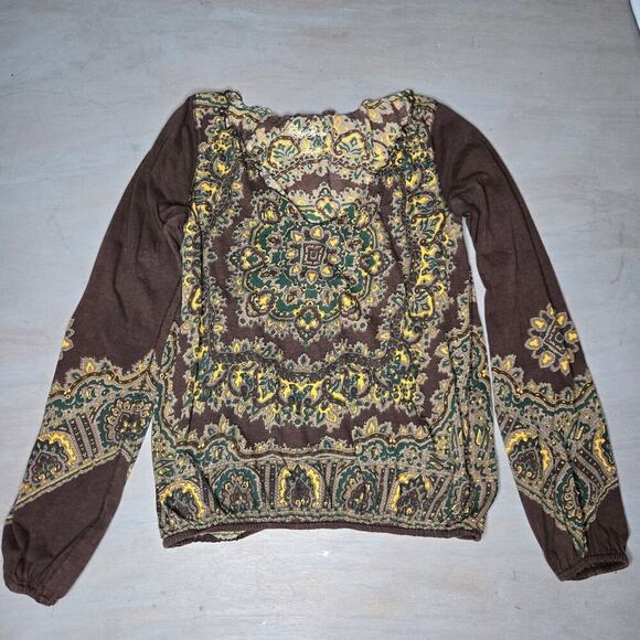 Lucky Brand Womens Deep V-neck Blouse Size M Y2K Floral Boho Western 70s Hippie - Picture 1 of 10